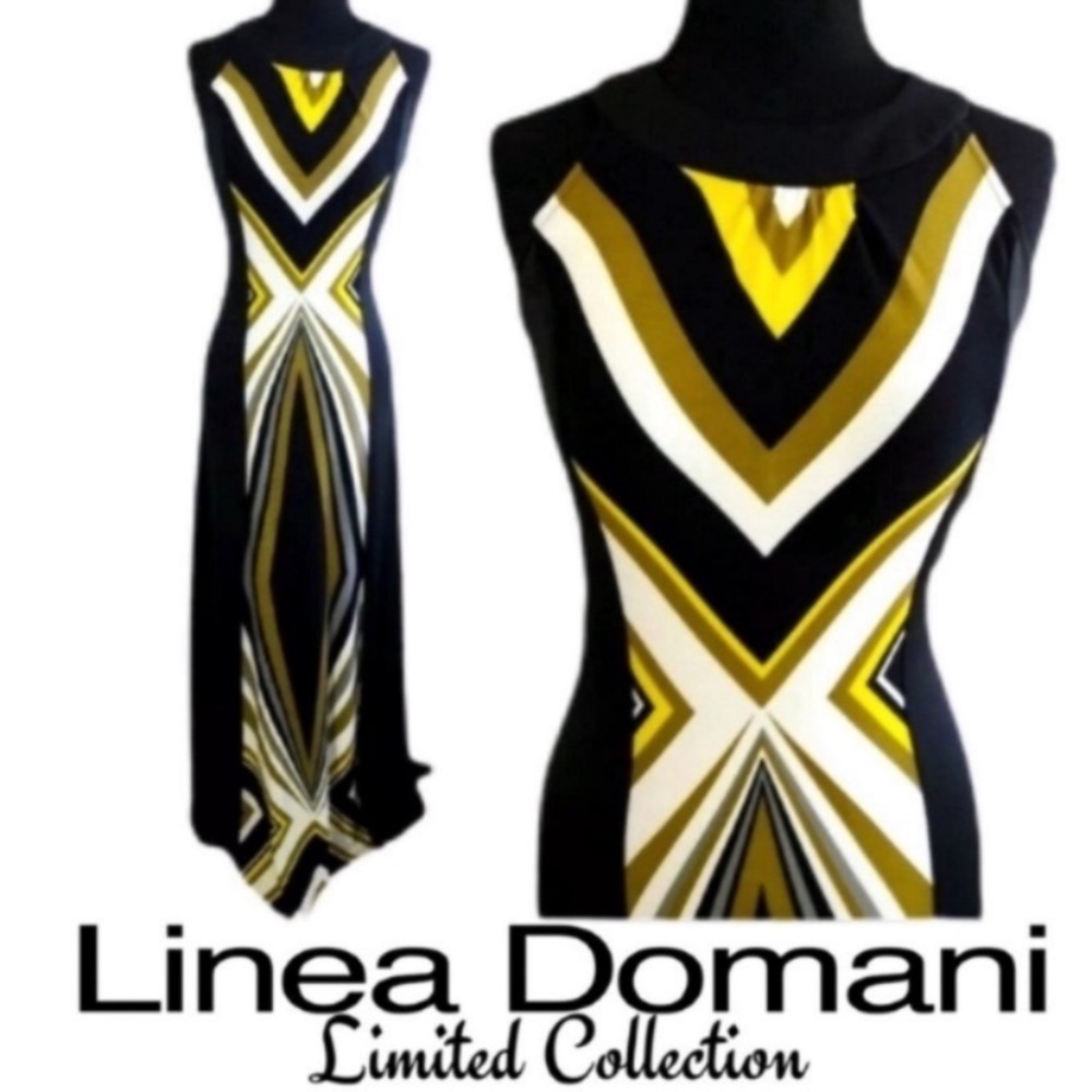 New Linea Domani Limited Edition Womens Maxi Dress Sleeveless Black Multi Size 4